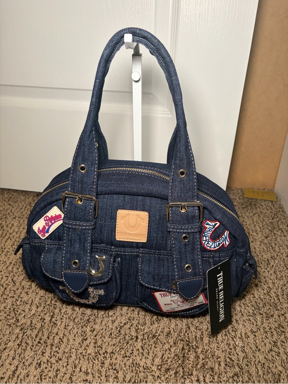 True Religion Dark Denim Patch Shoulder Bag - Navy